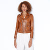 Women slim fit brown leather biker jacket