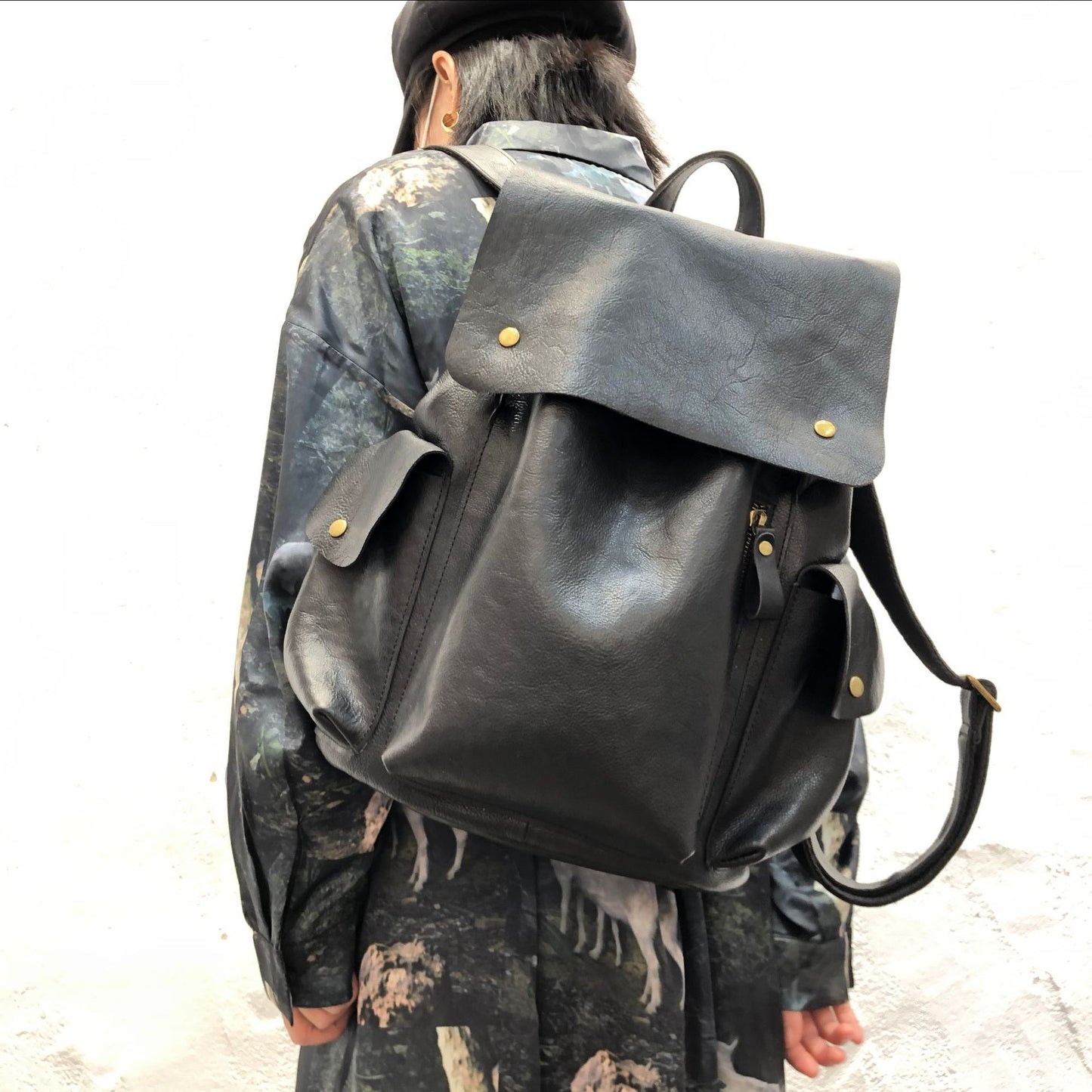 Retro genuine leather women backpack bag