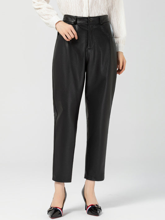 Women's black harem leather trousers