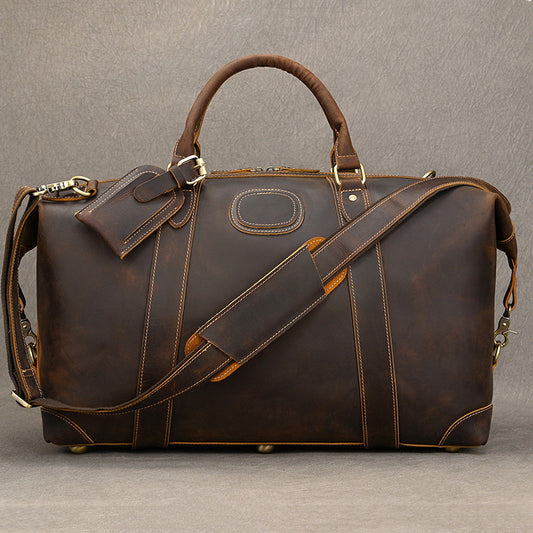 Men’s full-grain leather travel duffle bag
