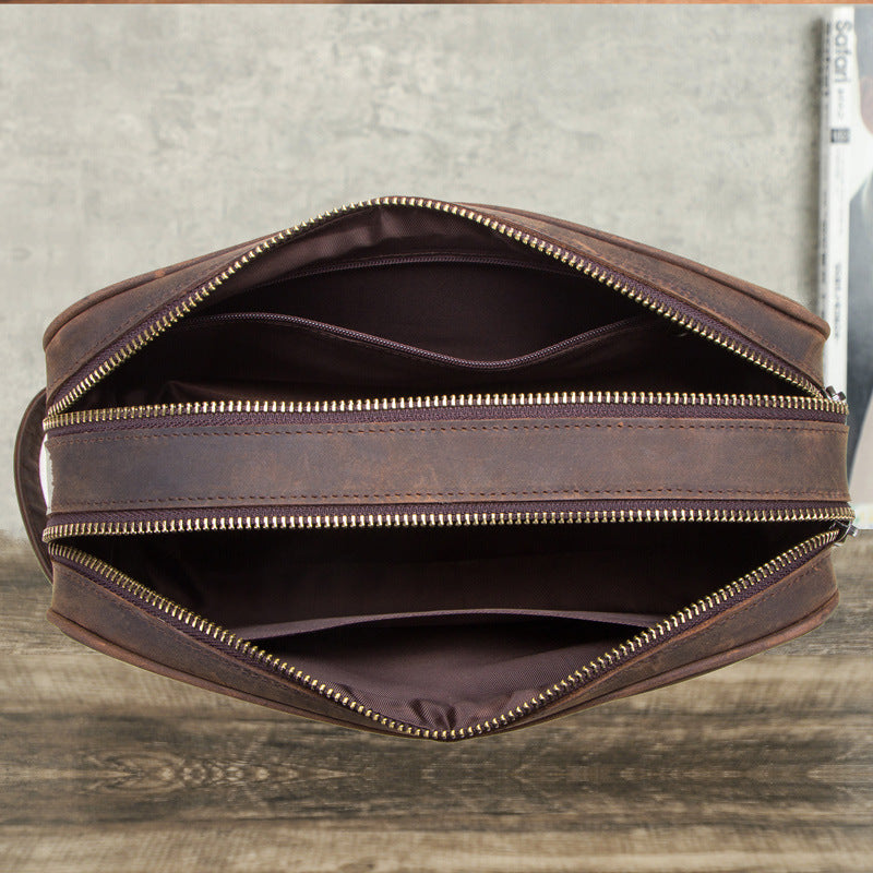 Leather Toiletry Bag for Men with Dual Compartments