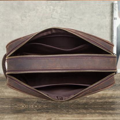 Leather Toiletry Bag for Men with Dual Compartments
