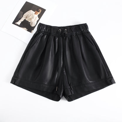 Relaxed fit genuine leather shorts women