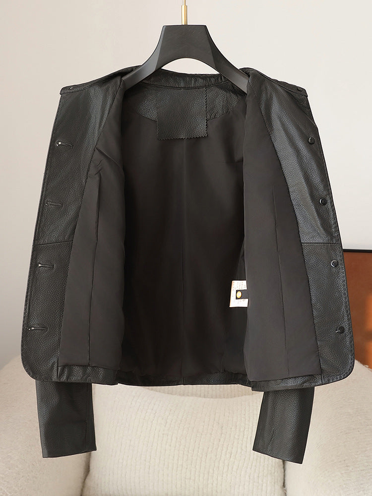 Leather jacket women black lambskin coat