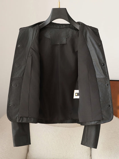 Leather jacket women black lambskin coat