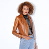 Women slim fit brown biker leather jacket