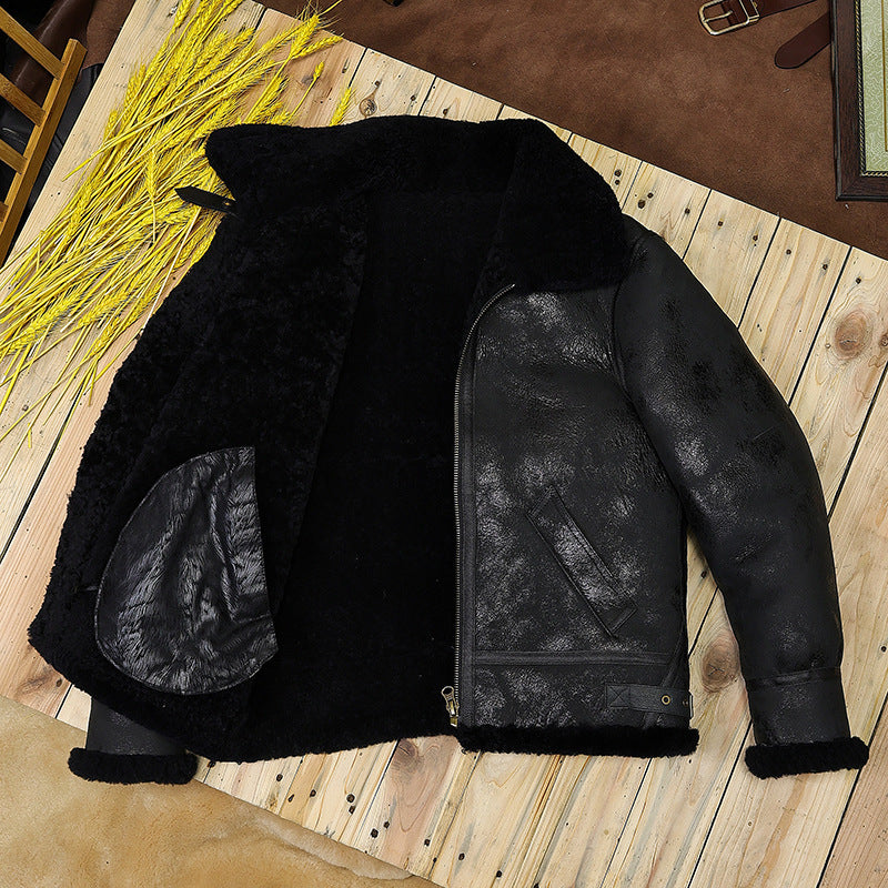 Men black shearling B3 aviator jacket