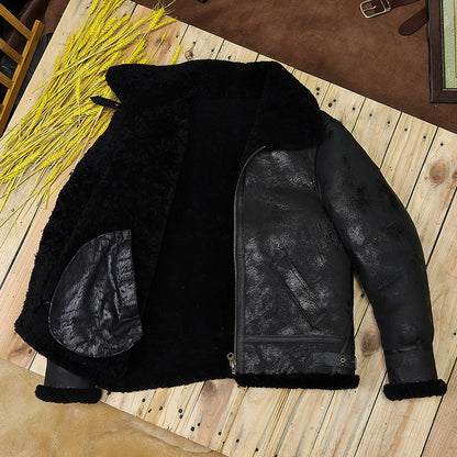 Men black shearling B3 aviator jacket