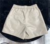 Beige genuine sheepskin leather wide leg women shorts