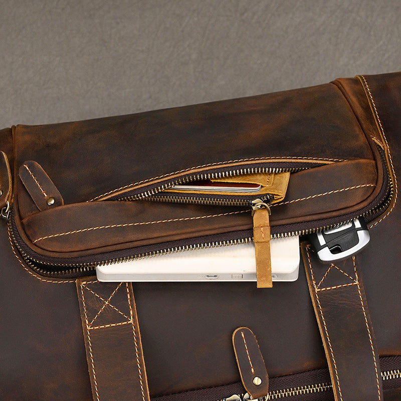 Crazy horse leather travel duffel bag