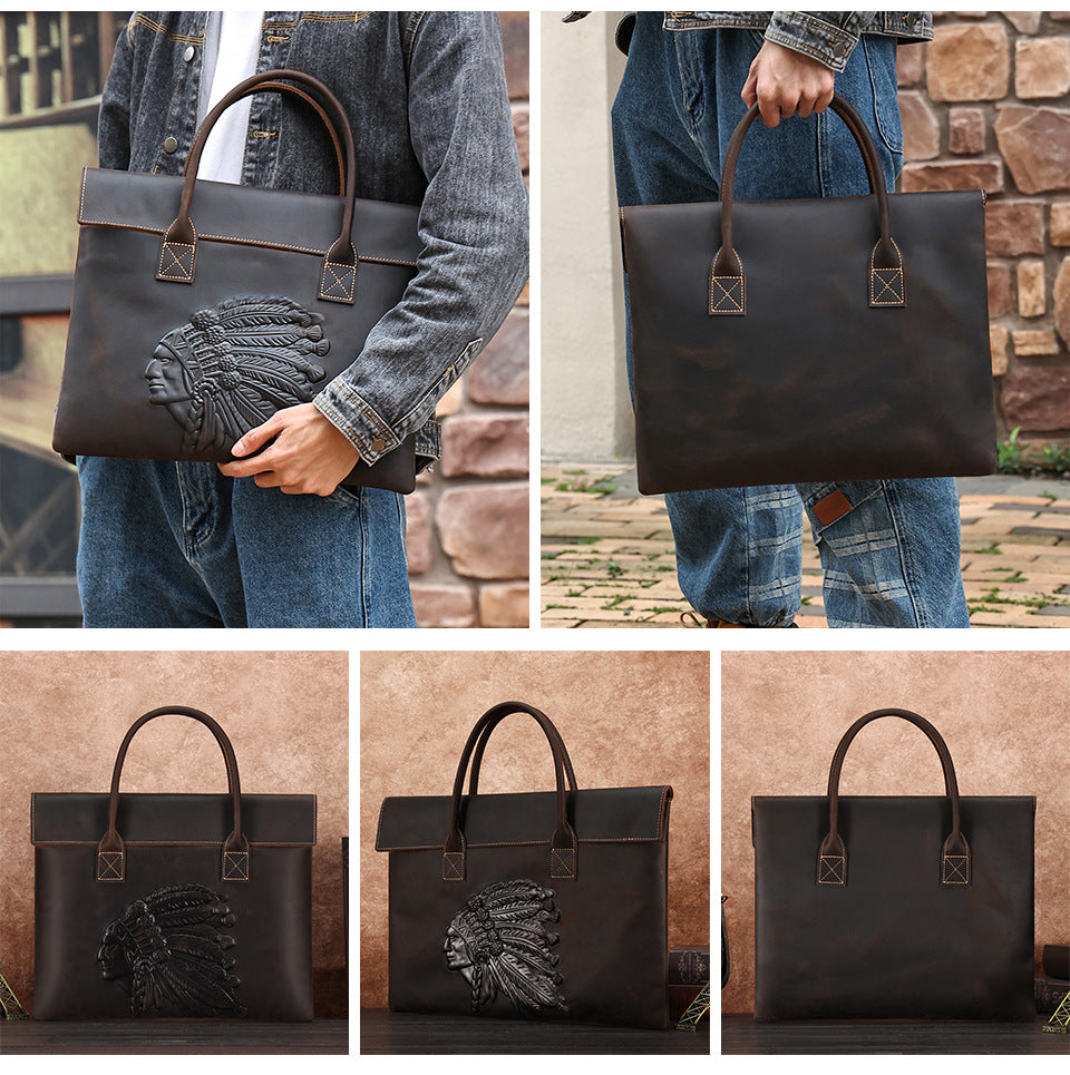 Retro crazy horse leather briefcase for work