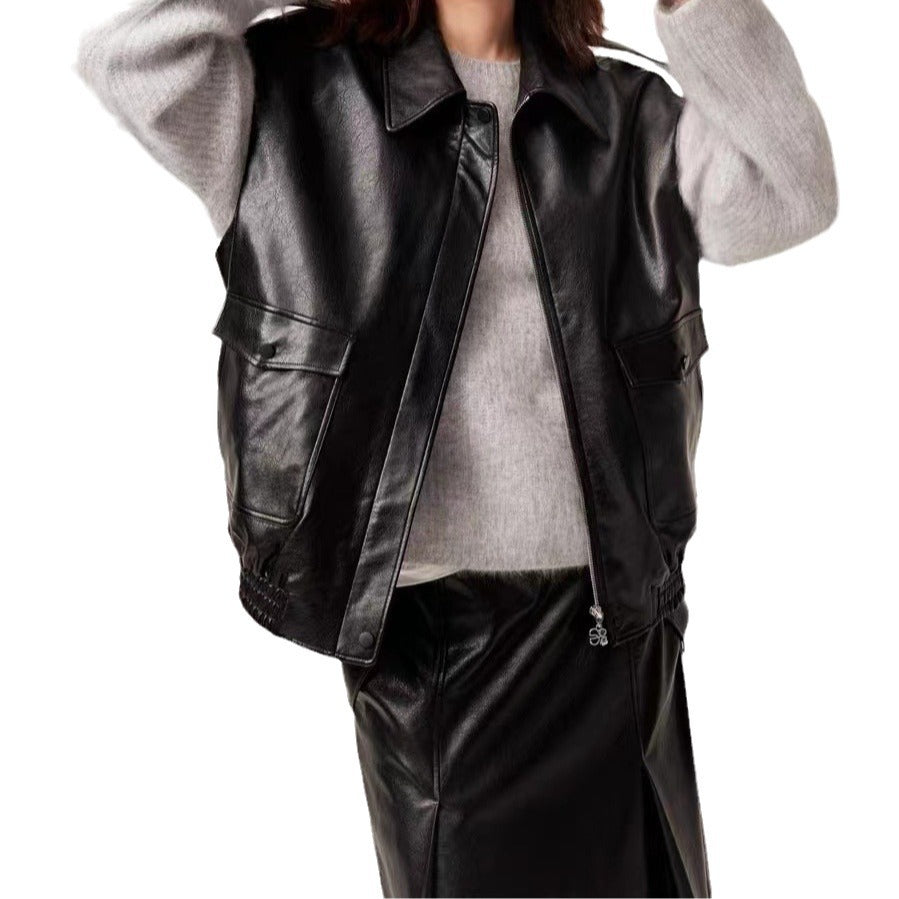 Women Genuine leather sheepskin vest