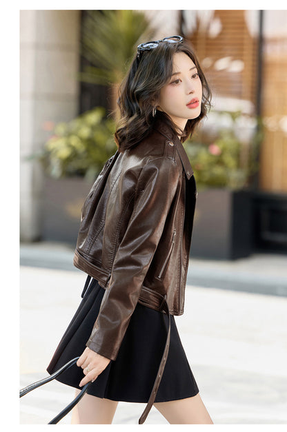 Women’s Genuine Leather Short Moto Jacket