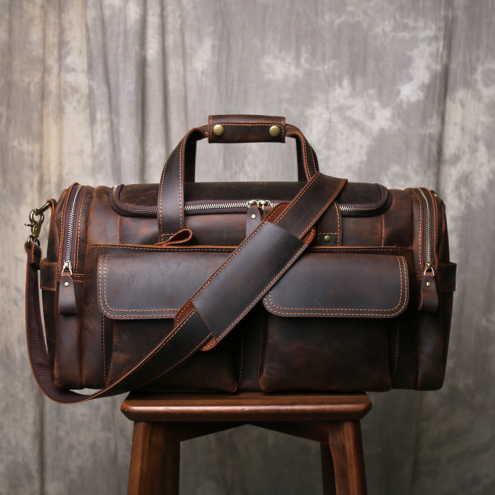 Mens crazy horse leather travel duffle bag