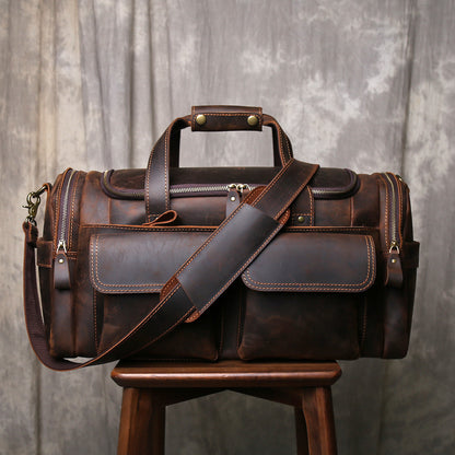 Mens crazy horse leather travel duffle bag