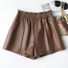 Luxury sheepskin wide leg elastic waist leather shorts