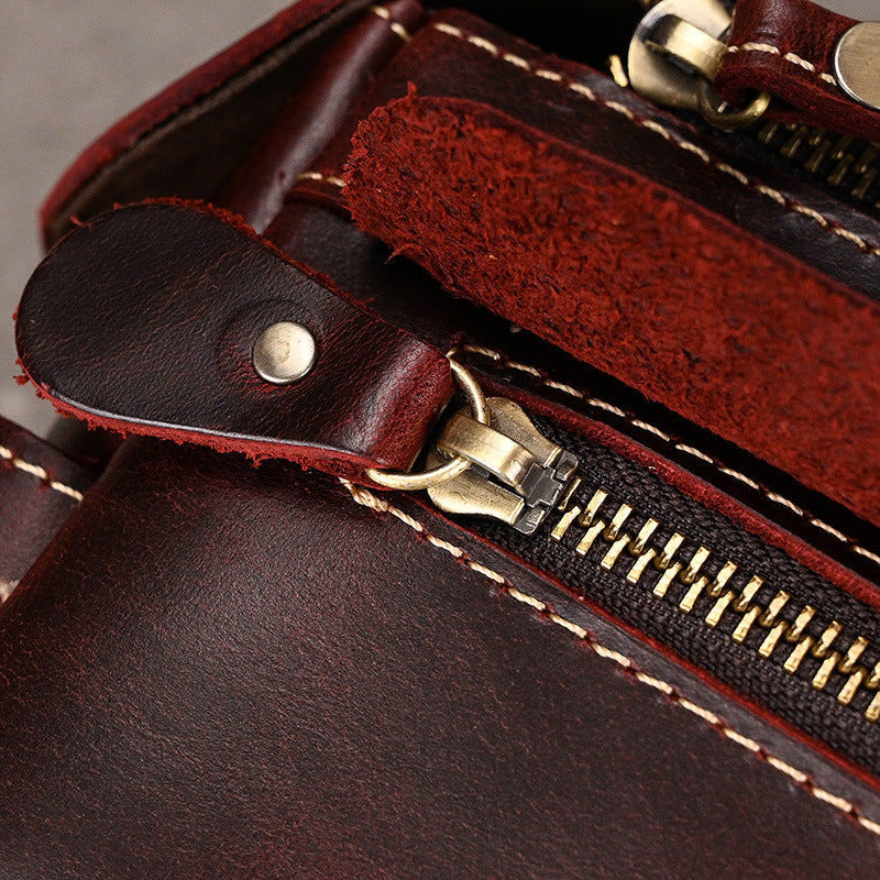 Men's Leather Wash Bag in Dark Brown Top-Grain Cowhide