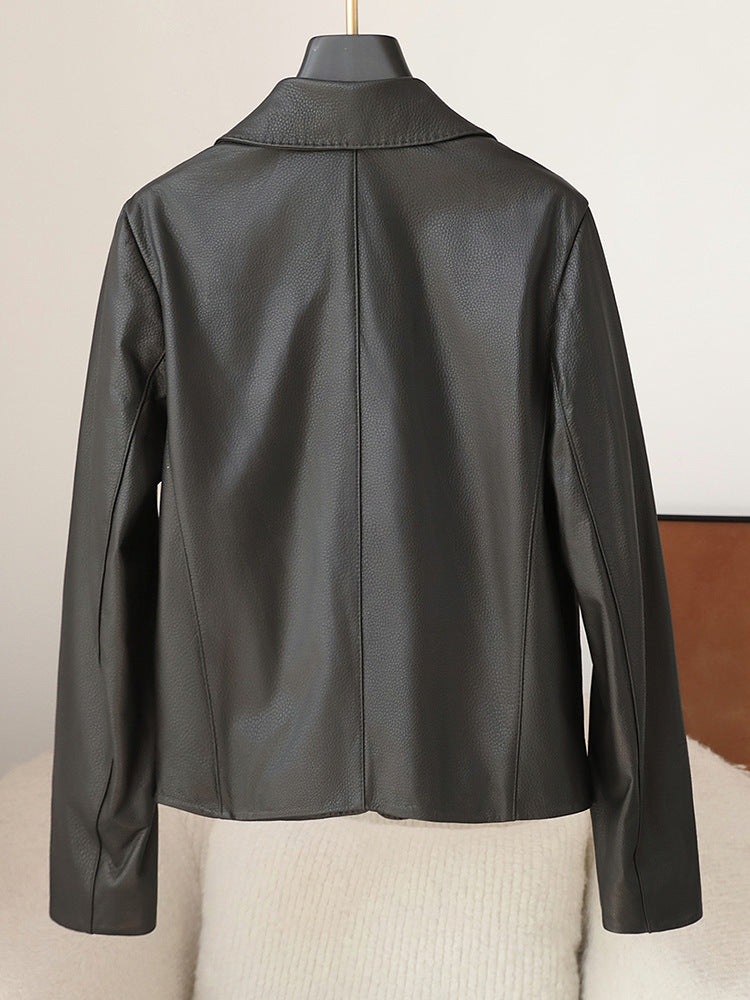 Leather jacket women black lambskin coat