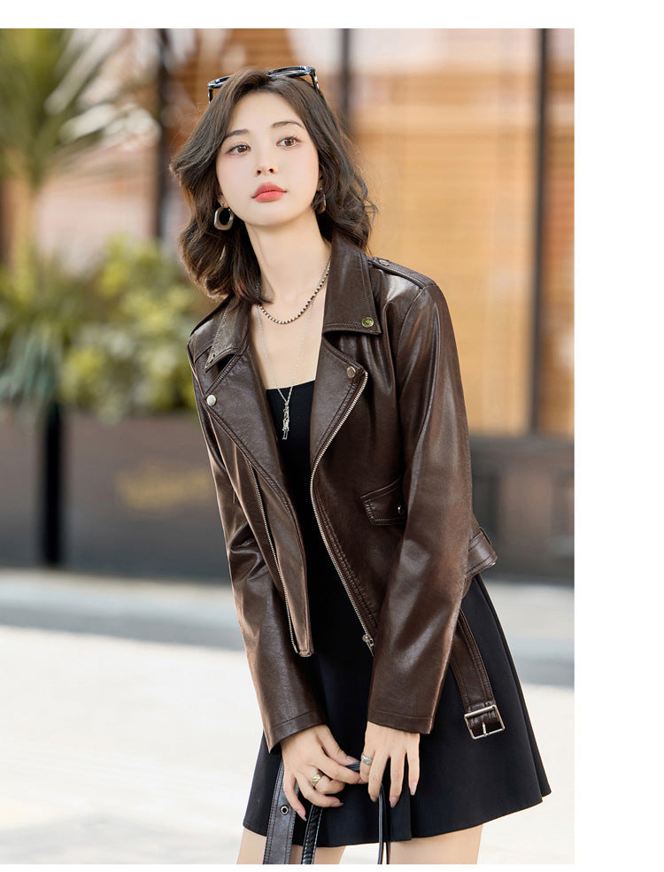 Women’s Genuine Leather Short Moto Jacket