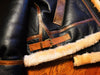 Black shearling leather aviator jacket men