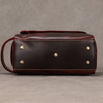Men's Leather Wash Bag in Dark Brown Top-Grain Cowhide