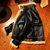 Black shearling leather aviator jacket men