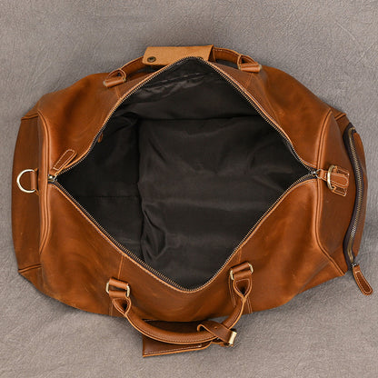 Leather weekender duffle bag with shoe compartment