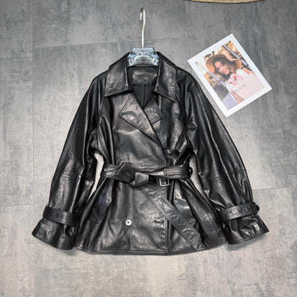 Women’s Loose Fit Genuine Leather Jacket Coat