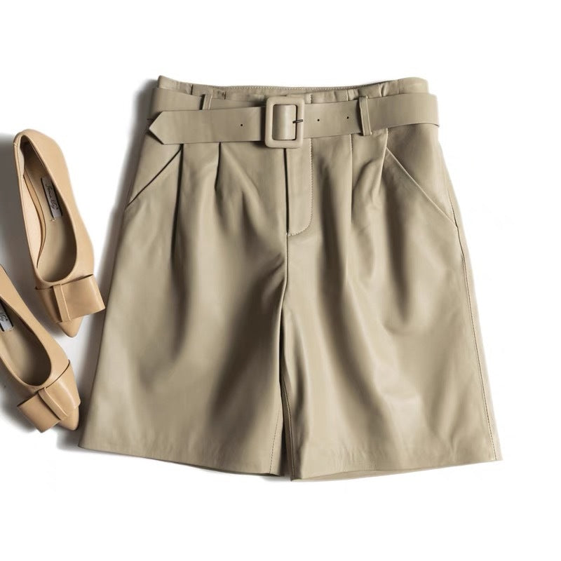 Genuine leather bermuda shorts witH belt