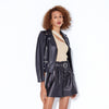 Petite slim fit sheepskin biker jacket