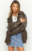 Women's Brown Oversized Faux Leather Jacket Loose Fit