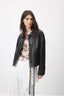 Black cropped sheepskin leather jacket women