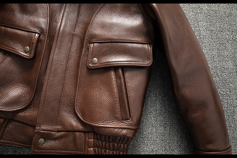 Men Brown Heavy Top Grain Leather Jacket