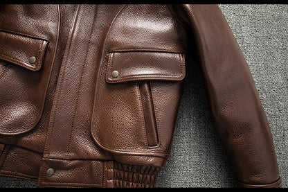 Men Brown Heavy Top Grain Leather Jacket