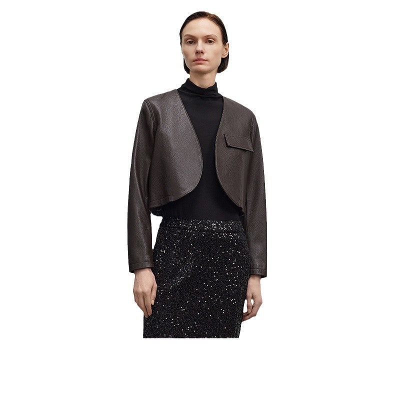 Super short cropped leather women's jacket