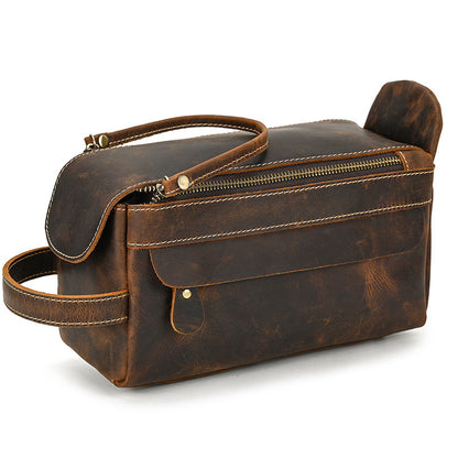 Leather Dopp Kit for Men in Black Top-Grain Cowhide