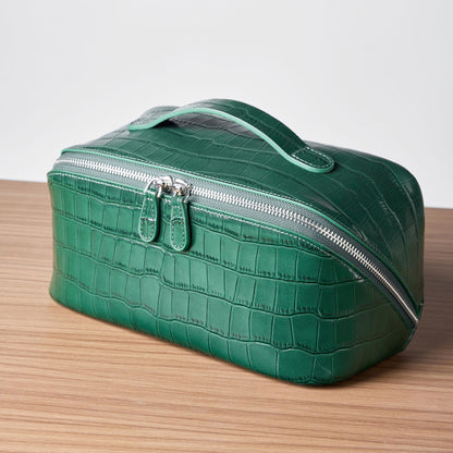 Leather Travel Toiletry Bag in Embossed Cowhide