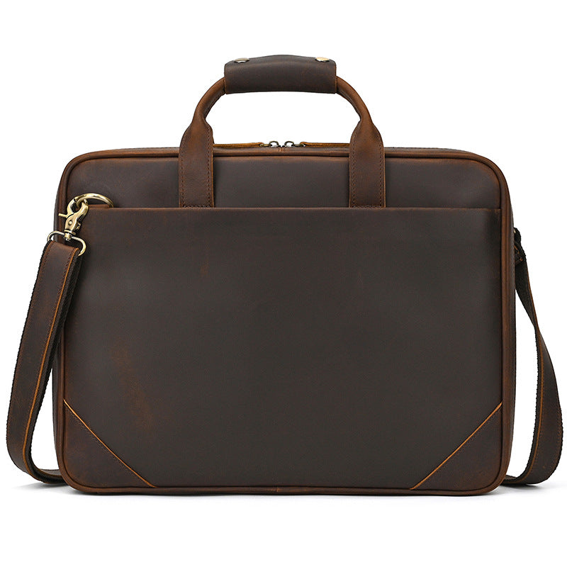 Retro crazy horse leather slim briefcase