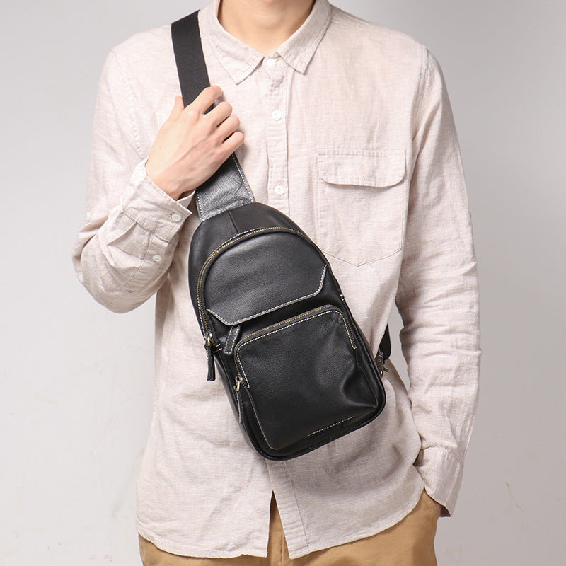 Men’s cowhide leather crossbody sling bag with usb port