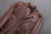 Brown slim fit sheepskin biker leather jacket