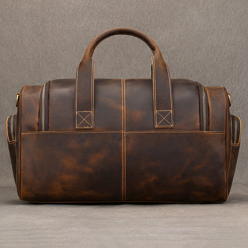 Cowhide leather luggage bag suitable for short trips, gym use, and daily carry needs