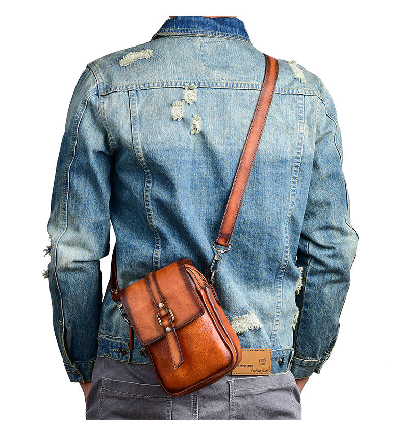 Retro top grain leather crossbody sling bag for daily carry