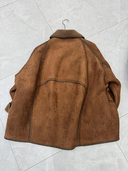 Winter suede shearling oversized coat