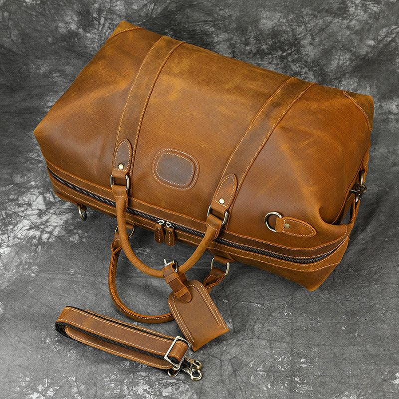 Men leather travel duffle weekender luggage bag