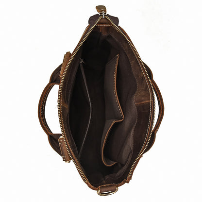 Men genuine leather vertical briefcase bag