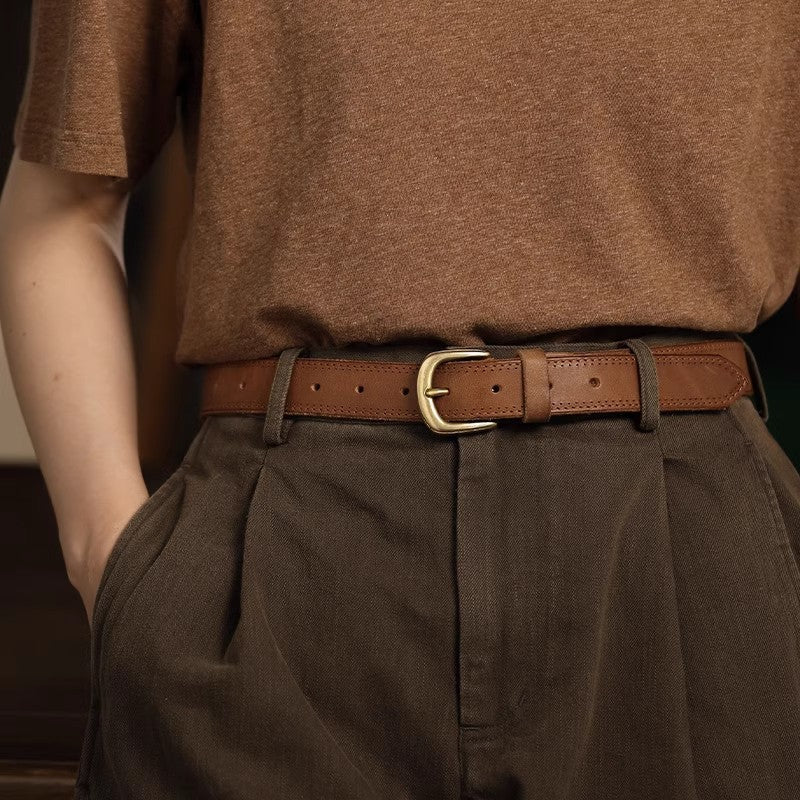 Women’s Brown Leather Belt in Top-Grain Cowhide with Pin Buckle