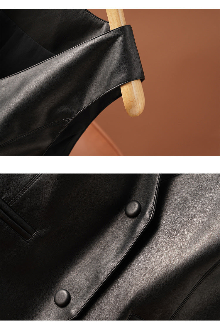 Women's short leather vest with v neck