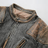 Retro venom denim real leather jacket