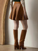 Brown sheepskin a line leather skirt