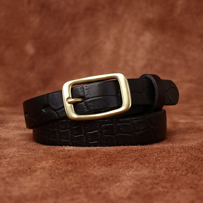 Women’s Embossed Leather Belt Crocodile Pattern Cowhide